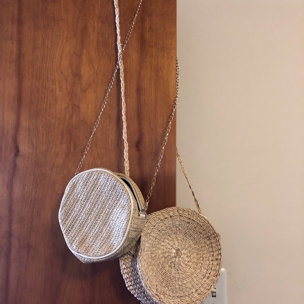 Set of 2 Round Wicker/Rattan Crossbody Bags